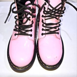 Dr Martens Boots Kids Size 1 Pink Leather Patent Lace Up Girls Combat Shoes
